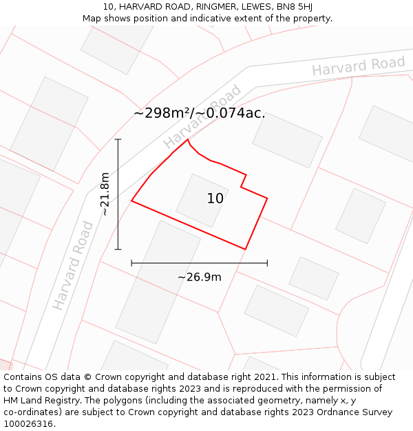 10, HARVARD ROAD, RINGMER, LEWES, BN8 5HJ: Plot and title map