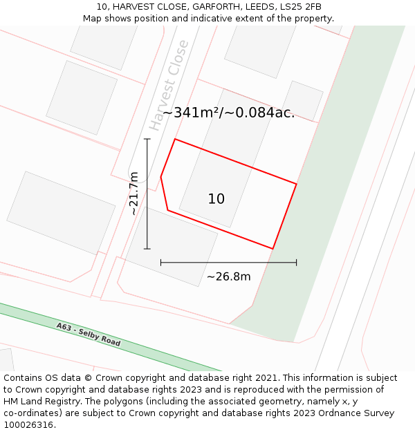 10, HARVEST CLOSE, GARFORTH, LEEDS, LS25 2FB: Plot and title map