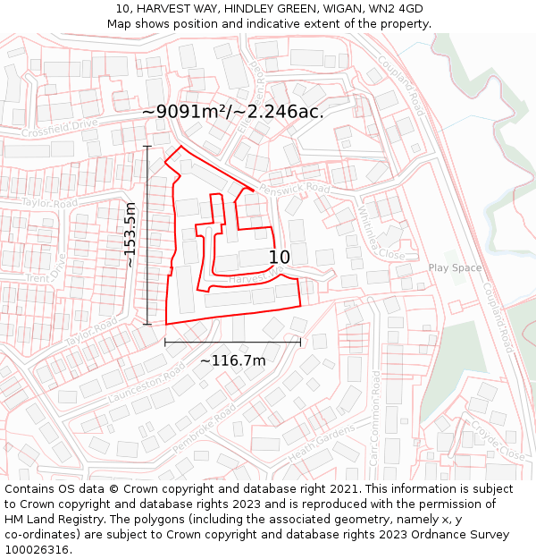 10, HARVEST WAY, HINDLEY GREEN, WIGAN, WN2 4GD: Plot and title map