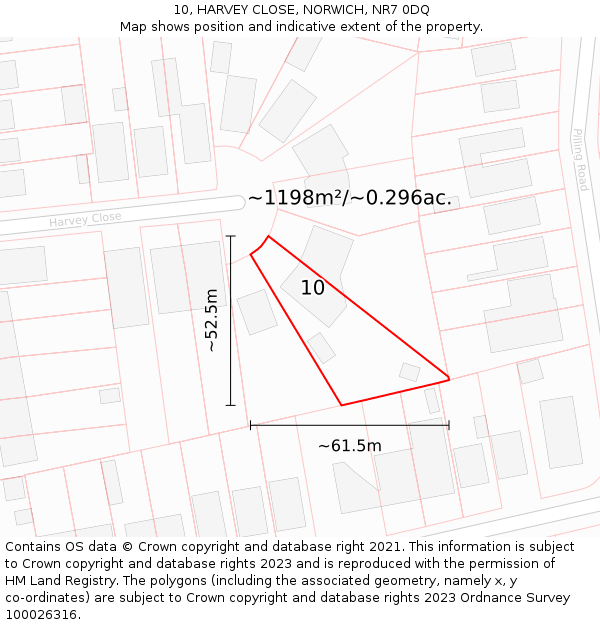 10, HARVEY CLOSE, NORWICH, NR7 0DQ: Plot and title map