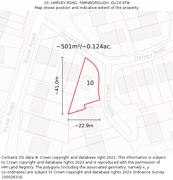 10, HARVEY ROAD, FARNBOROUGH, GU14 9TW: Plot and title map