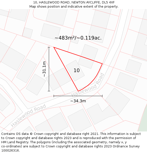 10, HASLEWOOD ROAD, NEWTON AYCLIFFE, DL5 4XF: Plot and title map