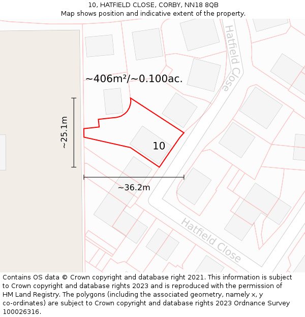 10, HATFIELD CLOSE, CORBY, NN18 8QB: Plot and title map