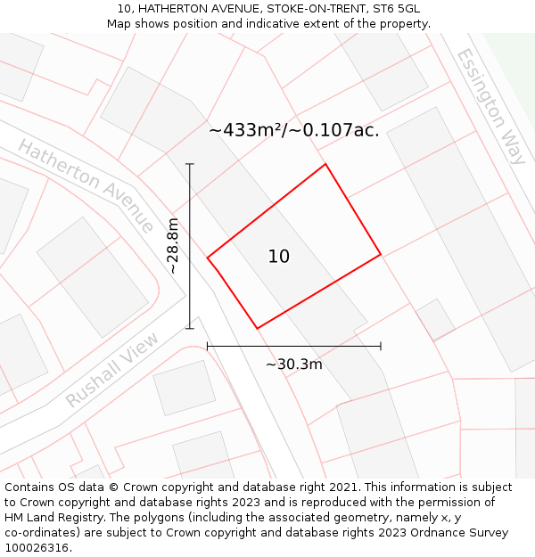 10, HATHERTON AVENUE, STOKE-ON-TRENT, ST6 5GL: Plot and title map