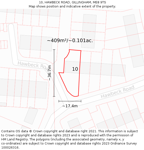 10, HAWBECK ROAD, GILLINGHAM, ME8 9TS: Plot and title map