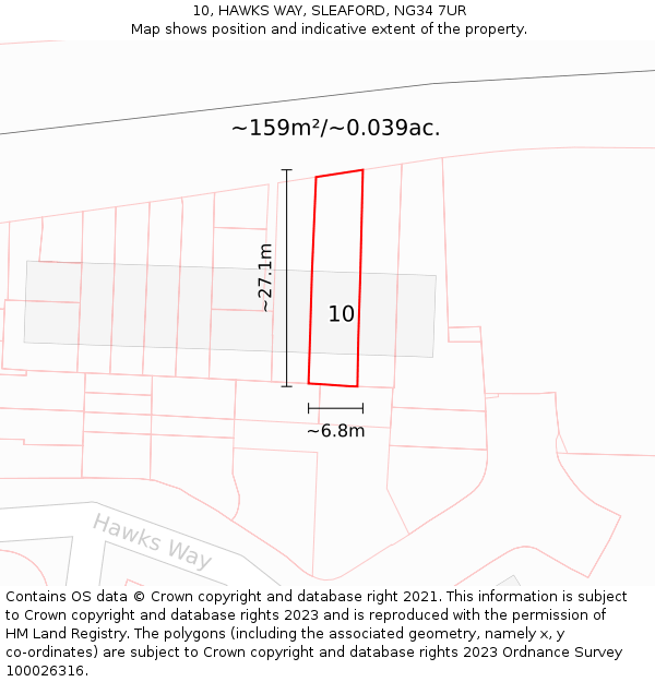 10, HAWKS WAY, SLEAFORD, NG34 7UR: Plot and title map
