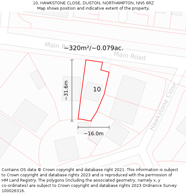 10, HAWKSTONE CLOSE, DUSTON, NORTHAMPTON, NN5 6RZ: Plot and title map