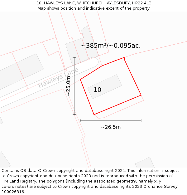 10, HAWLEYS LANE, WHITCHURCH, AYLESBURY, HP22 4LB: Plot and title map