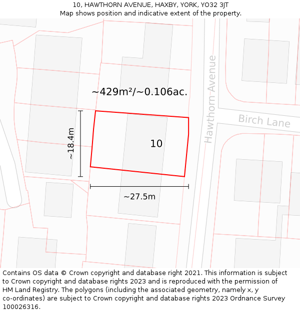 10, HAWTHORN AVENUE, HAXBY, YORK, YO32 3JT: Plot and title map