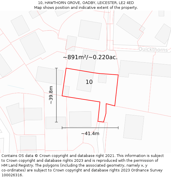 10, HAWTHORN GROVE, OADBY, LEICESTER, LE2 4ED: Plot and title map