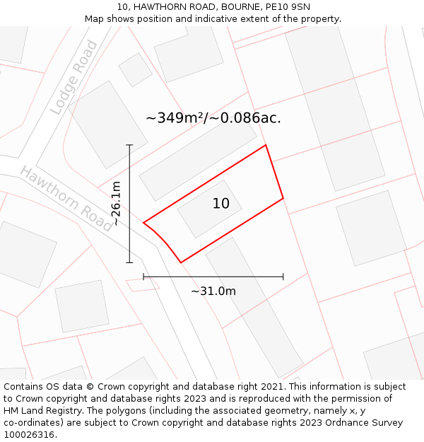 10, HAWTHORN ROAD, BOURNE, PE10 9SN: Plot and title map