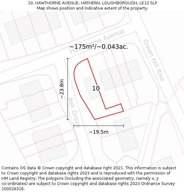 10, HAWTHORNE AVENUE, HATHERN, LOUGHBOROUGH, LE12 5LP: Plot and title map