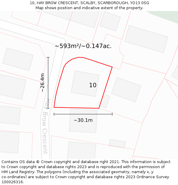 10, HAY BROW CRESCENT, SCALBY, SCARBOROUGH, YO13 0SG: Plot and title map