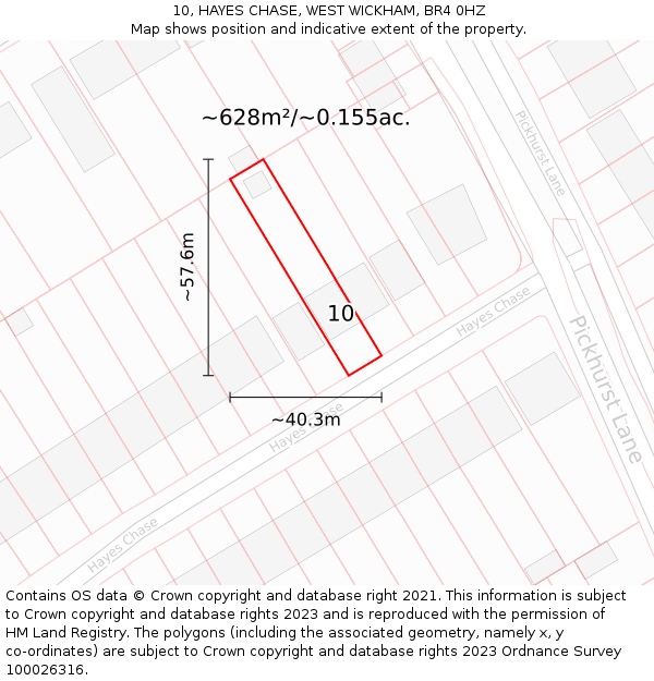 10, HAYES CHASE, WEST WICKHAM, BR4 0HZ: Plot and title map