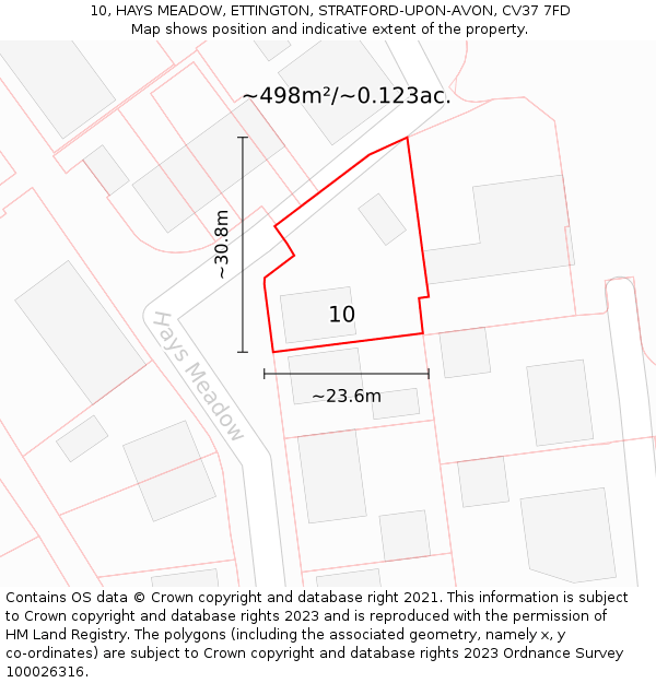 10, HAYS MEADOW, ETTINGTON, STRATFORD-UPON-AVON, CV37 7FD: Plot and title map