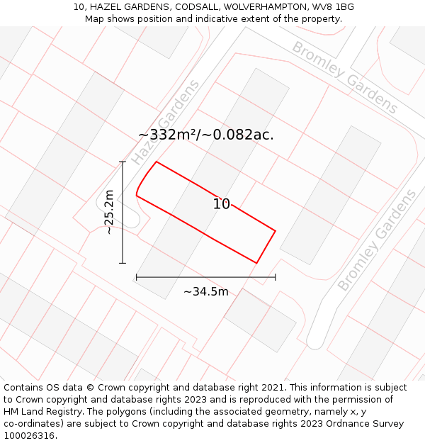 10, HAZEL GARDENS, CODSALL, WOLVERHAMPTON, WV8 1BG: Plot and title map