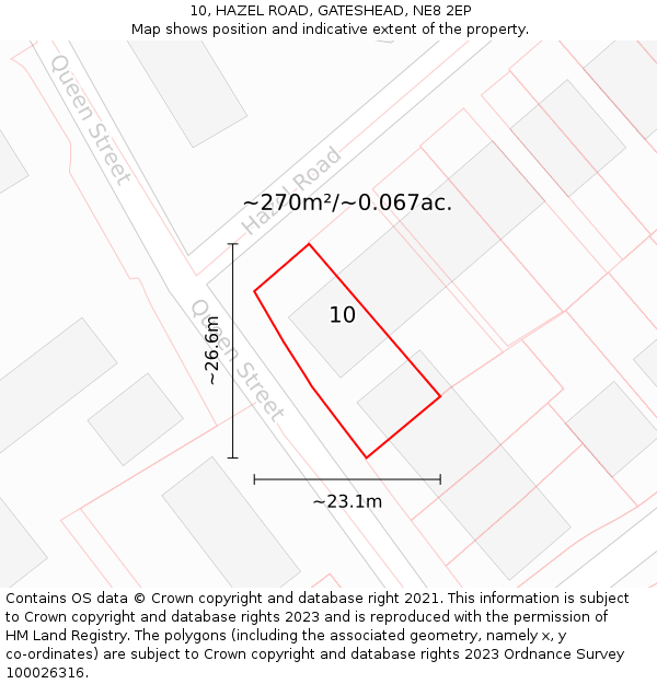 10, HAZEL ROAD, GATESHEAD, NE8 2EP: Plot and title map