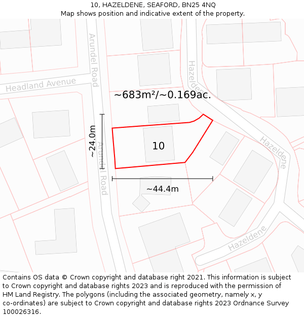 10, HAZELDENE, SEAFORD, BN25 4NQ: Plot and title map