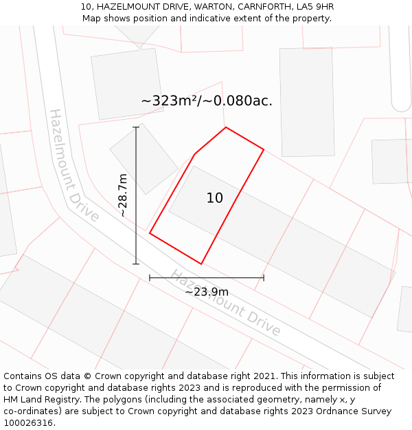 10, HAZELMOUNT DRIVE, WARTON, CARNFORTH, LA5 9HR: Plot and title map