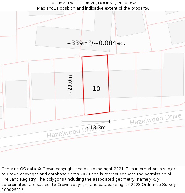 10, HAZELWOOD DRIVE, BOURNE, PE10 9SZ: Plot and title map