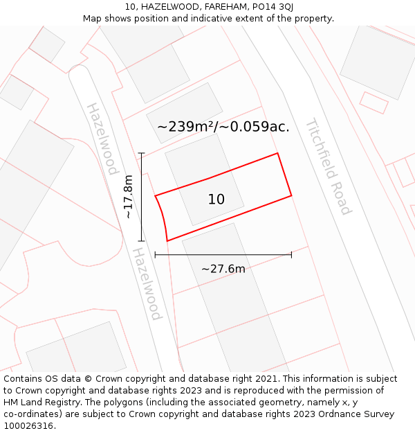 10, HAZELWOOD, FAREHAM, PO14 3QJ: Plot and title map