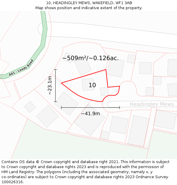 10, HEADINGLEY MEWS, WAKEFIELD, WF1 3AB: Plot and title map