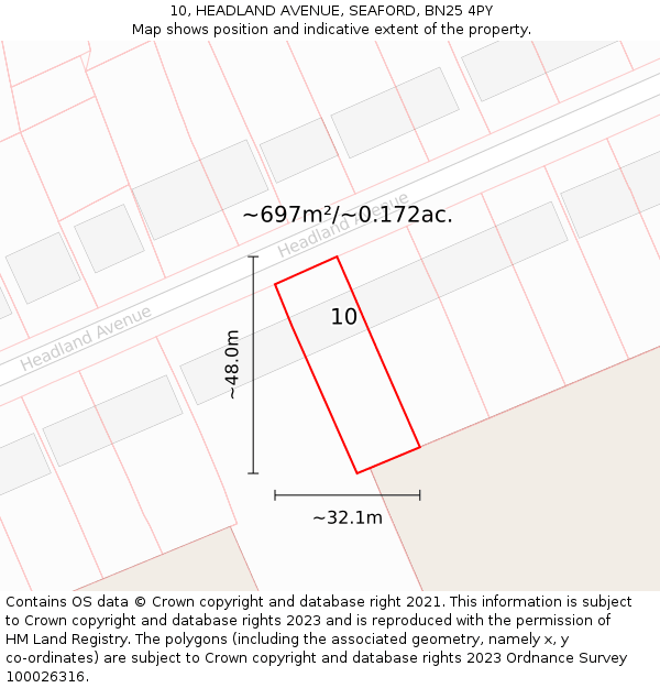 10, HEADLAND AVENUE, SEAFORD, BN25 4PY: Plot and title map