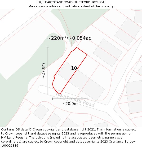 10, HEARTSEASE ROAD, THETFORD, IP24 2YH: Plot and title map