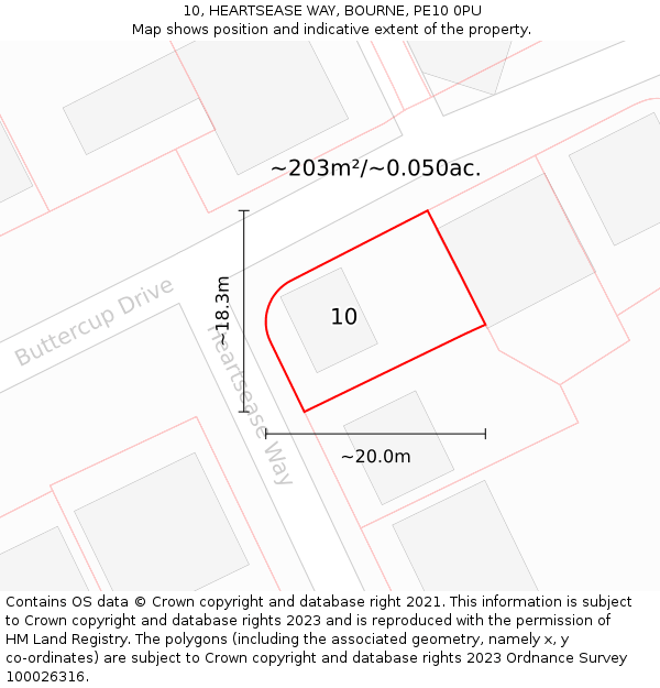 10, HEARTSEASE WAY, BOURNE, PE10 0PU: Plot and title map