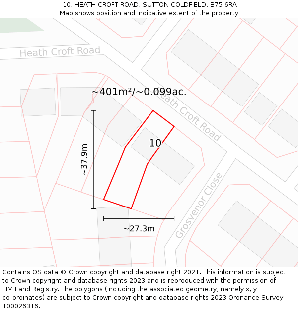 10, HEATH CROFT ROAD, SUTTON COLDFIELD, B75 6RA: Plot and title map