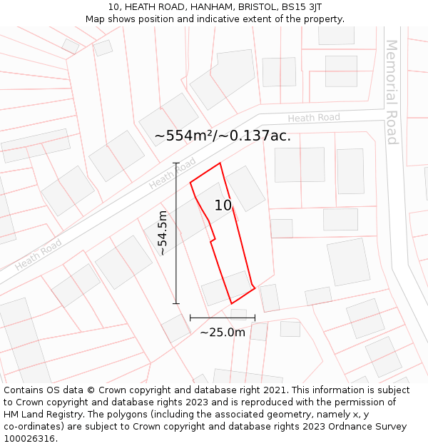 10, HEATH ROAD, HANHAM, BRISTOL, BS15 3JT: Plot and title map