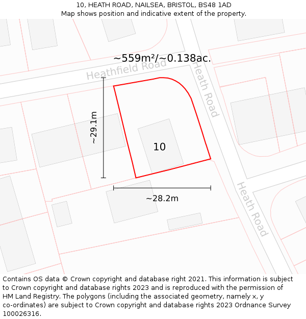10, HEATH ROAD, NAILSEA, BRISTOL, BS48 1AD: Plot and title map