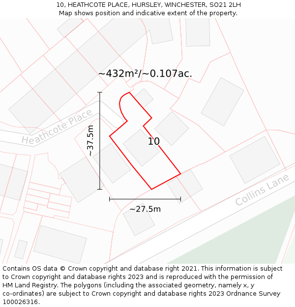 10, HEATHCOTE PLACE, HURSLEY, WINCHESTER, SO21 2LH: Plot and title map