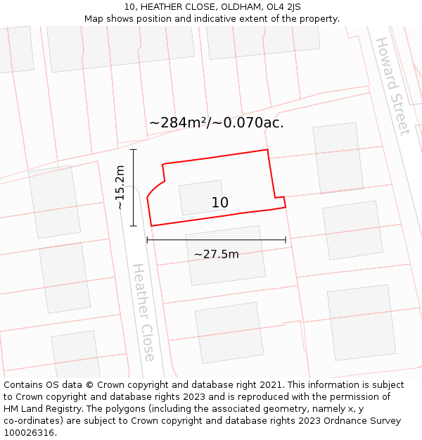 10, HEATHER CLOSE, OLDHAM, OL4 2JS: Plot and title map