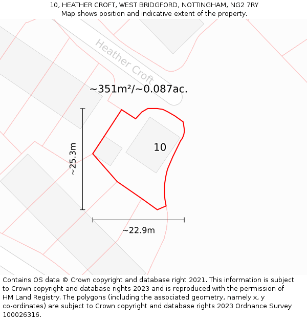 10, HEATHER CROFT, WEST BRIDGFORD, NOTTINGHAM, NG2 7RY: Plot and title map