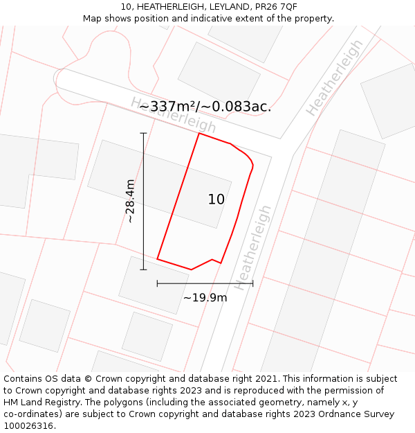 10, HEATHERLEIGH, LEYLAND, PR26 7QF: Plot and title map