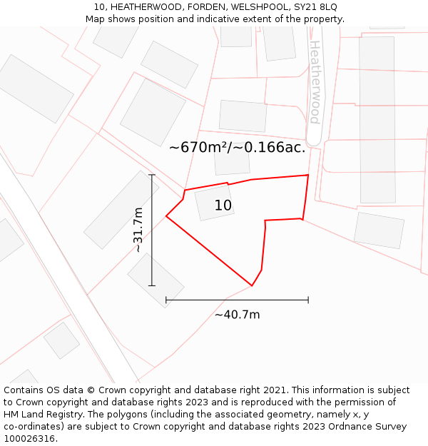 10, HEATHERWOOD, FORDEN, WELSHPOOL, SY21 8LQ: Plot and title map