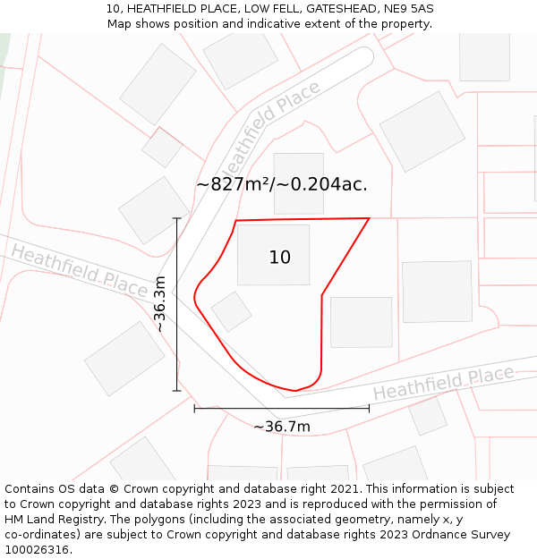 10, HEATHFIELD PLACE, LOW FELL, GATESHEAD, NE9 5AS: Plot and title map