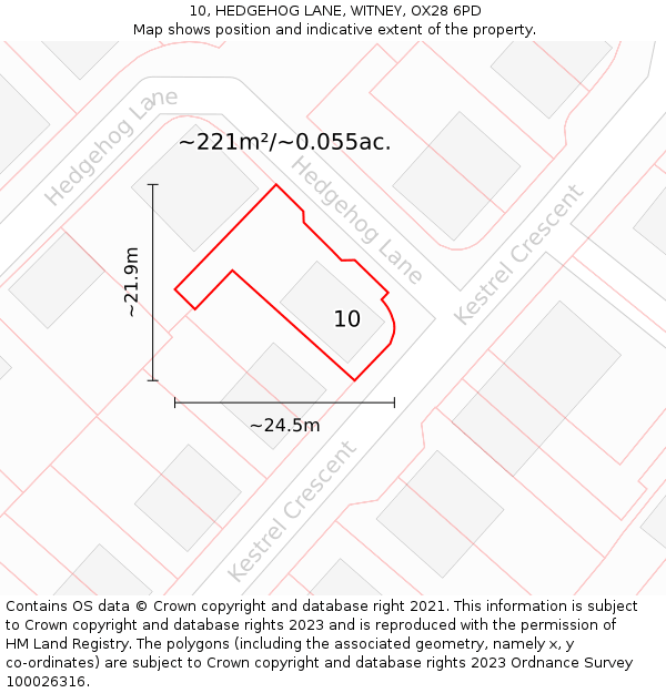 10, HEDGEHOG LANE, WITNEY, OX28 6PD: Plot and title map