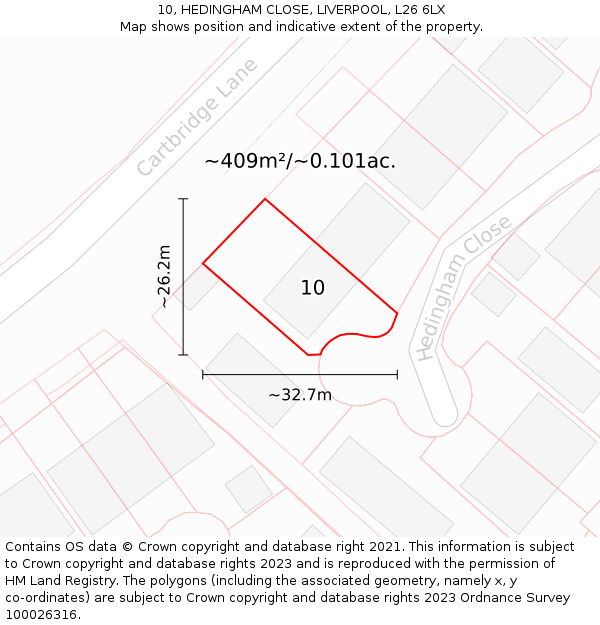 10, HEDINGHAM CLOSE, LIVERPOOL, L26 6LX: Plot and title map