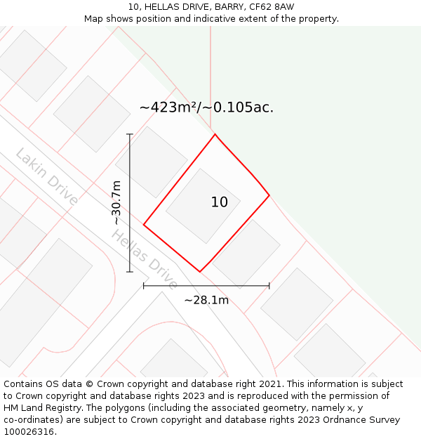 10, HELLAS DRIVE, BARRY, CF62 8AW: Plot and title map