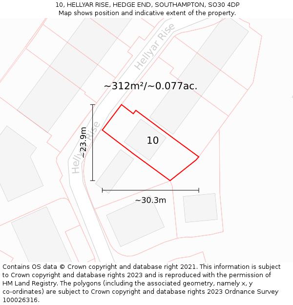 10, HELLYAR RISE, HEDGE END, SOUTHAMPTON, SO30 4DP: Plot and title map