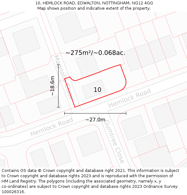 10, HEMLOCK ROAD, EDWALTON, NOTTINGHAM, NG12 4GG: Plot and title map