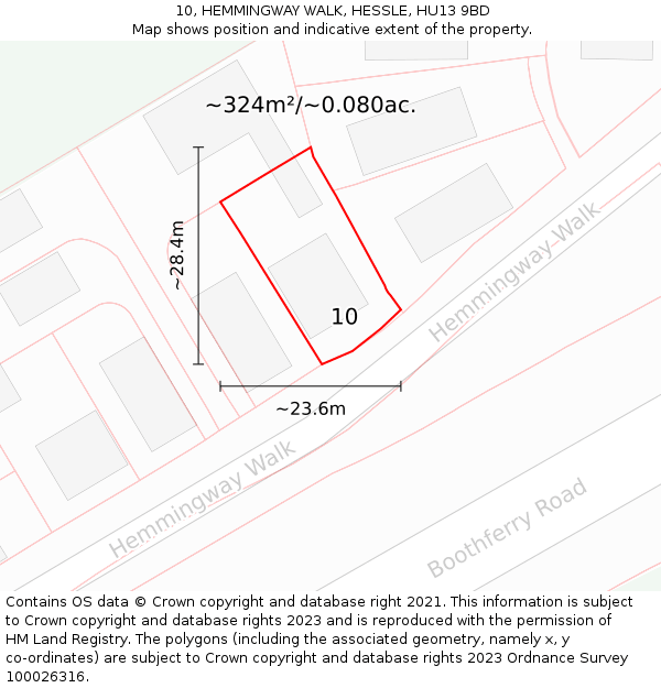 10, HEMMINGWAY WALK, HESSLE, HU13 9BD: Plot and title map