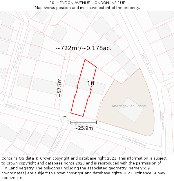 10, HENDON AVENUE, LONDON, N3 1UE: Plot and title map