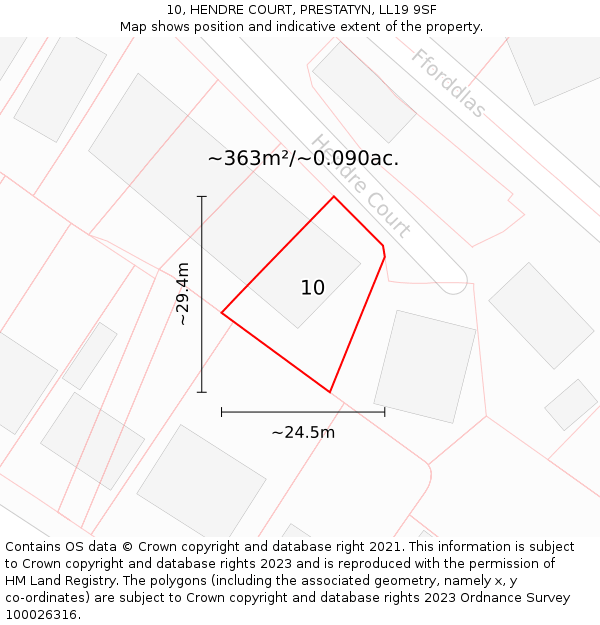 10, HENDRE COURT, PRESTATYN, LL19 9SF: Plot and title map