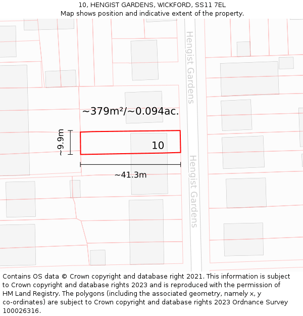 10, HENGIST GARDENS, WICKFORD, SS11 7EL: Plot and title map