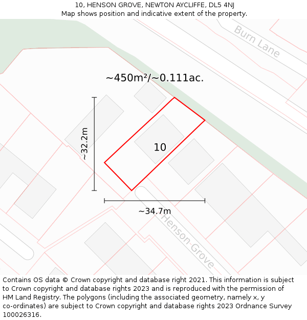 10, HENSON GROVE, NEWTON AYCLIFFE, DL5 4NJ: Plot and title map