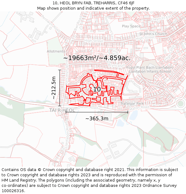 10, HEOL BRYN FAB, TREHARRIS, CF46 6JF: Plot and title map