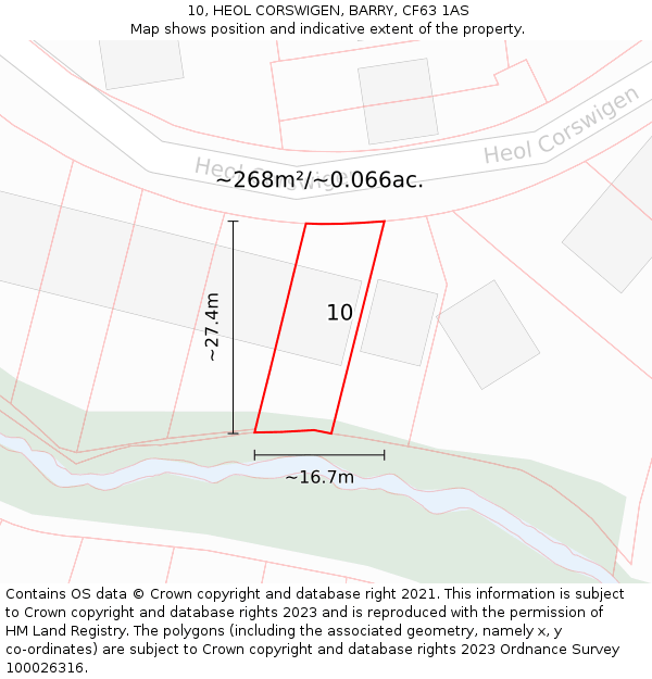 10, HEOL CORSWIGEN, BARRY, CF63 1AS: Plot and title map